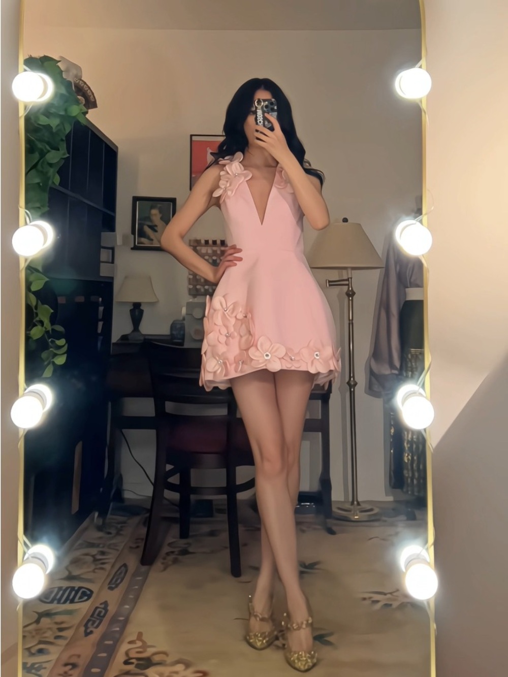 Bronx & Banco Estelle Blush Pink Floral Embellished Mini Dress XS NWOT